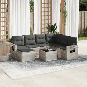 vidaXL Salon de jardin 8 pcs avec coussins gris clair résine tressée pas cher