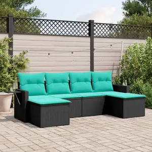 vidaXL Salon de jardin 6 pcs avec coussins noir résine tressée pas cher