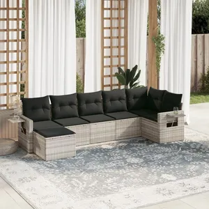 vidaXL Salon de jardin avec coussins 7 pcs gris clair résine tressée pas cher