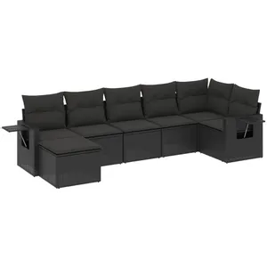 vidaXL Salon de jardin 7 pcs avec coussins noir résine tressée pas cher