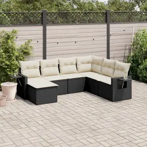 vidaXL Salon de jardin 7 pcs avec coussins noir résine tressée pas cher
