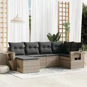 vidaXL Salon de jardin 6 pcs avec coussins gris clair résine tressée pas cher