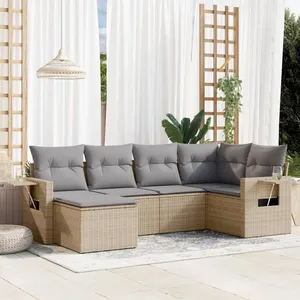 vidaXL Salon de jardin avec coussins 6 pcs beige résine tressée pas cher