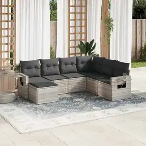 vidaXL Salon de jardin avec coussins 7 pcs gris clair résine tressée pas cher