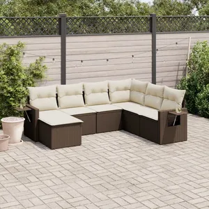 vidaXL Salon de jardin avec coussins 7 pcs marron résine tressée pas cher