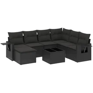 vidaXL Salon de jardin 8 pcs avec coussins noir résine tressée pas cher
