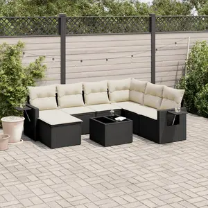 vidaXL Salon de jardin 8 pcs avec coussins noir résine tressée pas cher