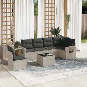 vidaXL Salon de jardin avec coussins 7 pcs gris clair résine tressée pas cher