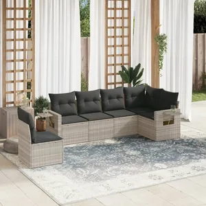 vidaXL Salon de jardin 6 pcs avec coussins gris clair résine tressée pas cher