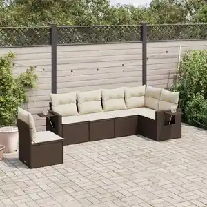 vidaXL Salon de jardin avec coussins 6 pcs marron résine tressée pas cher