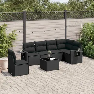 vidaXL Salon de jardin 7 pcs avec coussins noir résine tressée pas cher