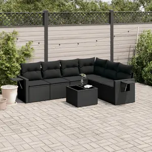 vidaXL Salon de jardin 7 pcs avec coussins noir résine tressée pas cher
