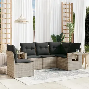 vidaXL Salon de jardin 5 pcs avec coussins gris clair résine tressée pas cher
