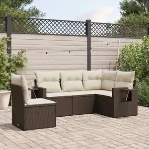 vidaXL Salon de jardin avec coussins 5 pcs marron résine tressée pas cher