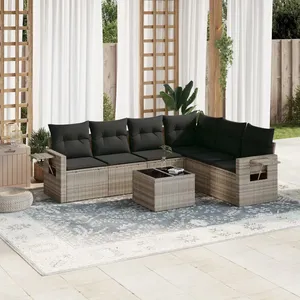 vidaXL Salon de jardin avec coussins 7 pcs gris clair résine tressée pas cher