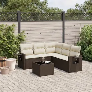 vidaXL Salon de jardin avec coussins 6 pcs marron résine tressée pas cher