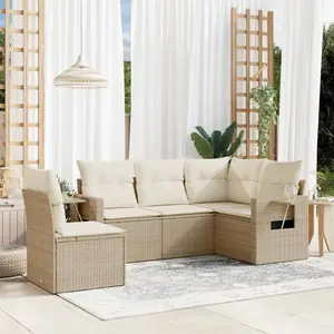 vidaXL Salon de jardin avec coussins 5 pcs beige résine tressée pas cher