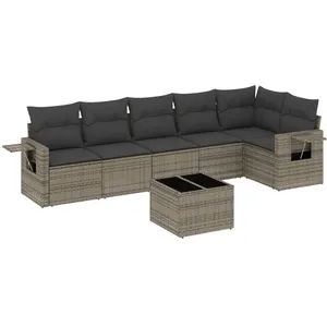 vidaXL Salon de jardin avec coussins 7 pcs gris résine tressée pas cher