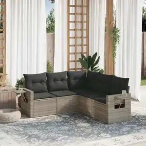 vidaXL Salon de jardin 5 pcs avec coussins gris clair résine tressée pas cher
