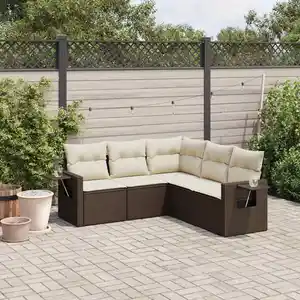 vidaXL Salon de jardin avec coussins 5 pcs marron résine tressée pas cher