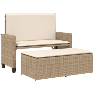 vidaXL Banc de jardin et coussins et repose-pied beige résine tressée pas cher