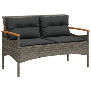 vidaXL Banc de jardin avec coussins 116x62,5x74 cm gris résine tressée pas cher