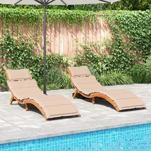 Comparateur de prix : vidaXL Chaises longues avec coussins lot de 2 beige bois massif acacia