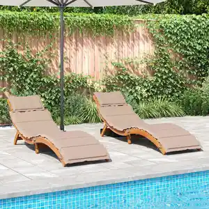 Comparateur de prix : vidaXL Chaises longues avec coussins lot de 2 taupe bois massif acacia