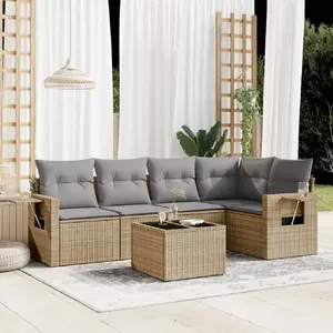 vidaXL Salon de jardin avec coussins 6 pcs beige résine tressée pas cher