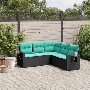 vidaXL Salon de jardin 5 pcs avec coussins noir résine tressée pas cher