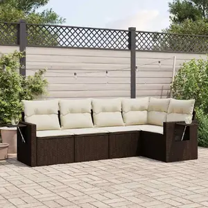 vidaXL Salon de jardin avec coussins 5 pcs marron résine tressée pas cher