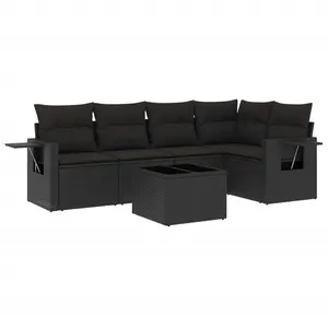 vidaXL Salon de jardin 6 pcs avec coussins noir résine tressée pas cher