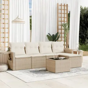 vidaXL Salon de jardin avec coussins 6 pcs beige résine tressée pas cher