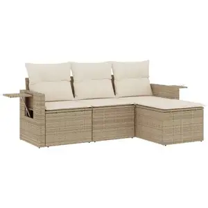 vidaXL Salon de jardin avec coussins 4 pcs beige résine tressée pas cher