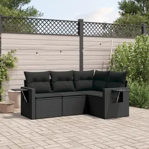vidaXL Salon de jardin 4 pcs avec coussins noir résine tressée pas cher