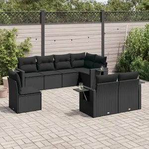 vidaXL Salon de jardin 8 pcs avec coussins noir résine tressée pas cher