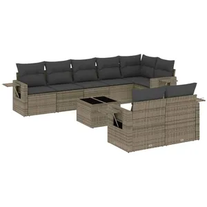 vidaXL Salon de jardin 9 pcs avec coussins gris résine tressée pas cher