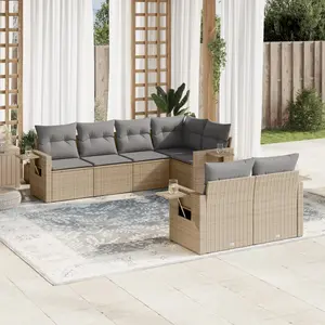 vidaXL Salon de jardin avec coussins 7 pcs beige résine tressée pas cher