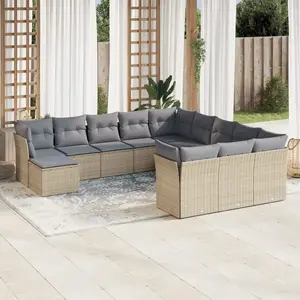 vidaXL Salon de jardin avec coussins 12 pcs beige résine tressée pas cher