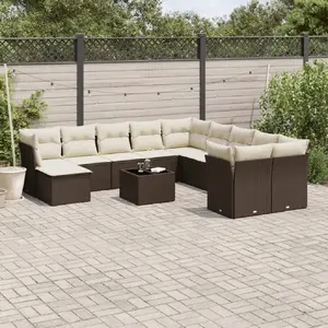 vidaXL Salon de jardin avec coussins 12 pcs marron résine tressée pas cher