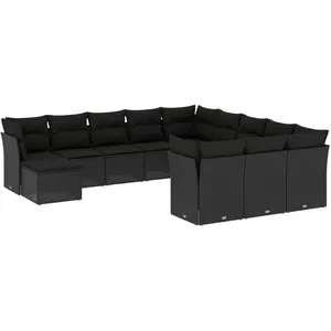 vidaXL Salon de jardin 12 pcs avec coussins noir résine tressée pas cher
