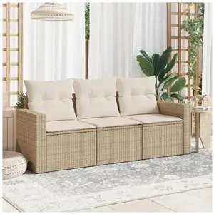 vidaXL Salon de jardin avec coussins 3 pcs beige résine tressée pas cher