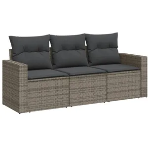 vidaXL Salon de jardin avec coussins 3 pcs gris résine tressée pas cher