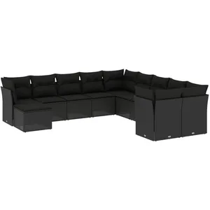 vidaXL Salon de jardin 11 pcs avec coussins noir résine tressée pas cher