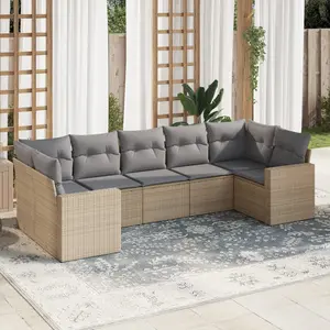 vidaXL Salon de jardin avec coussins 7 pcs beige résine tressée pas cher