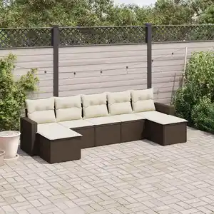 vidaXL Salon de jardin avec coussins 7 pcs marron résine tressée pas cher