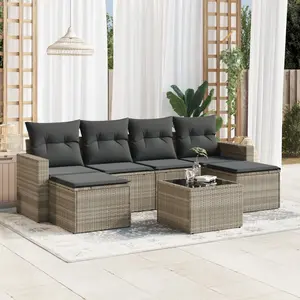 vidaXL Salon de jardin avec coussins 7 pcs gris clair résine tressée pas cher