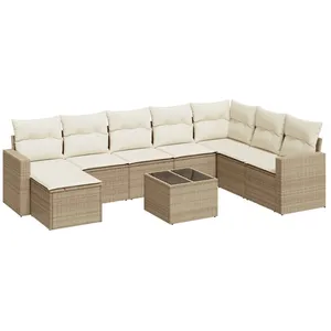 vidaXL Salon de jardin avec coussins 9 pcs beige résine tressée pas cher
