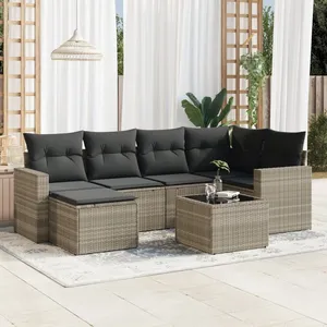 vidaXL Salon de jardin avec coussins 7 pcs gris clair résine tressée pas cher