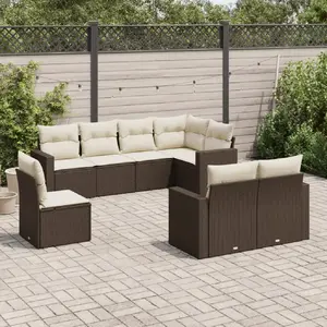 vidaXL Salon de jardin 8 pcs avec coussins marron résine tressée pas cher